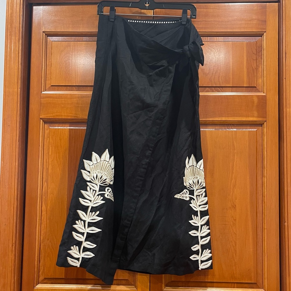 Gorgeous black embroidered linen wrap skirt